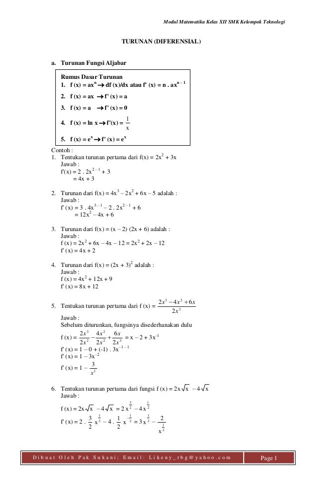 50 soal dan jawaban turunan
