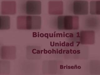 Bioquímica 1
Unidad 7
Carbohidratos
Briseño
 