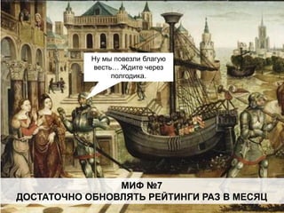 МИФ №7
ДОСТАТОЧНО ОБНОВЛЯТЬ РЕЙТИНГИ РАЗ В МЕСЯЦ
Ну мы повезли благую
весть… Ждите через
полгодика.
 