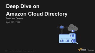 © 2017, Amazon Web Services, Inc. or its Affiliates. All rights reserved.
Quint Van Deman
April 27th, 2017
Deep Dive on
Amazon Cloud Directory
 