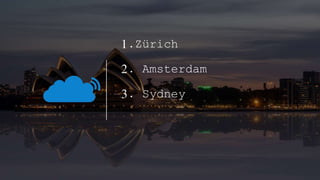 1.Zürich
2. Amsterdam
3. Sydney
 
