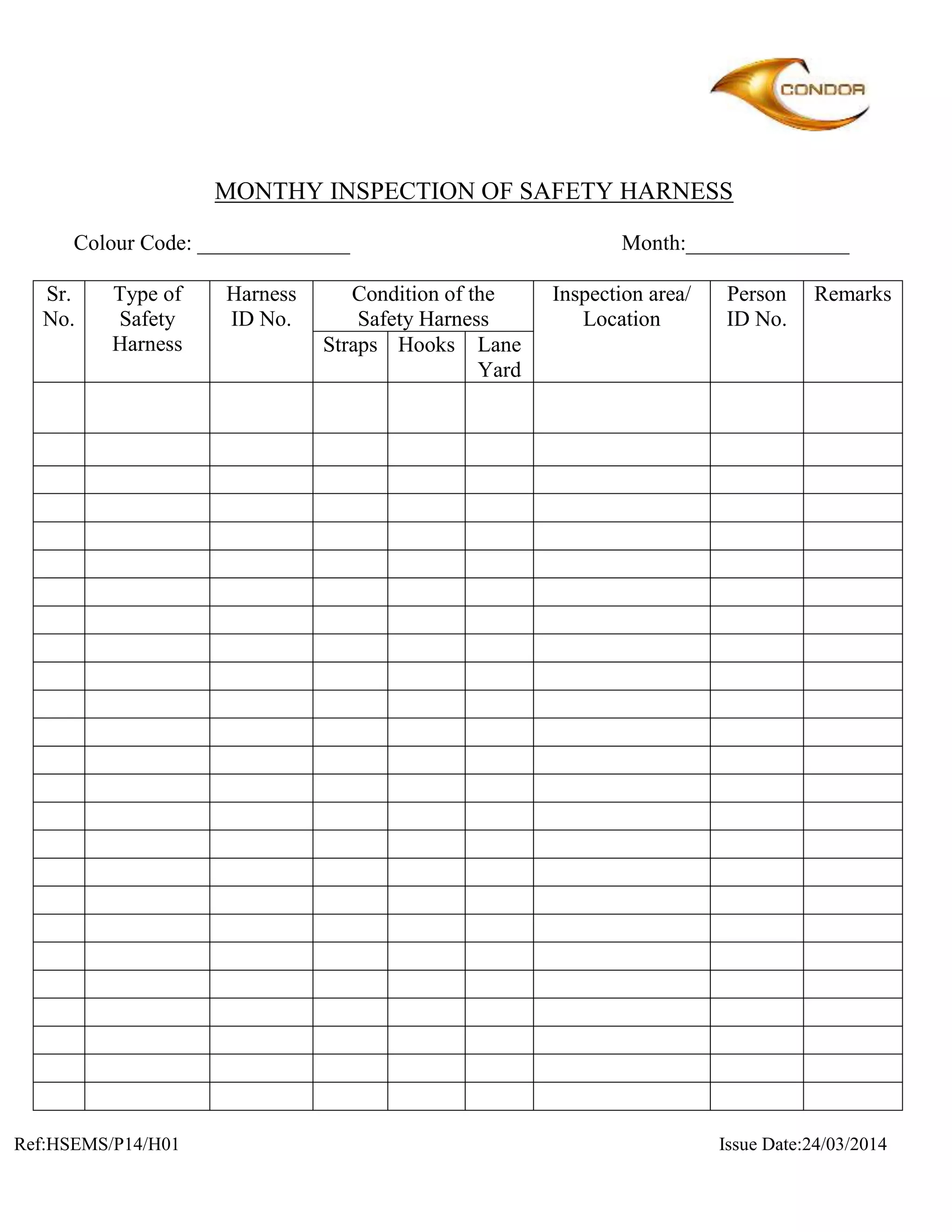 Photo inspiration: Monthy Inspection Of Safety Harness 19 Doc Photo Inspiration