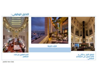 ‫الوظيفي‬ ‫التحليل‬
:
‫ابراهيم‬ ‫سعد‬ ‫زهراء‬
‫األول‬ ‫الطابق‬
,
‫و‬ ‫الثاني‬ ‫و‬
‫السينم‬ ‫عىل‬ ‫يحوي‬ ‫الثالث‬
‫و‬ ‫ا‬
‫المقاهي‬
.
‫خارجية‬ ‫رشف‬
.
‫فناء‬ ‫من‬ ‫العلوي‬ ‫الجزء‬
‫المطعم‬
.
 