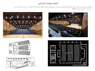 ‫االغراض‬ ‫متعددة‬ ‫قاعات‬
‫مع‬ ‫خاص‬ ‫مدخل‬ ‫تأمين‬ ‫و‬ ‫لالحتفاالت‬ ‫كبيرة‬ ‫صالة‬ ‫لتشكل‬ ‫البعض‬ ‫بعضها‬ ‫على‬ ‫الصاالت‬ ‫هذه‬ ‫بفتح‬ ‫تسمح‬ ‫بقواطع‬ ‫بينها‬ ‫يفصل‬ ‫و‬ ‫خاص‬ ‫جناح‬ ‫في‬ ‫تجمع‬
‫المساحة‬ ‫تكون‬ ‫و‬ ‫مياه‬ ‫دورات‬
 