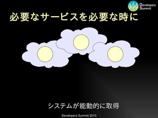 必要なサービスを必要な時に




   システムが能動的に取得
     Developers Summit 2010
 