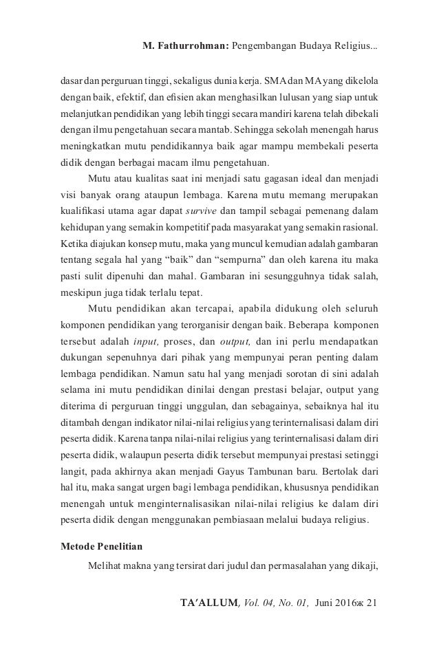 Pengembangan Budaya Religius Dalam Meningkatkan Mutu Pendidikan