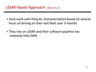 13
LIDAR-based Approach [Zhao et al.]
• Joint work with Pony.AI; characterization based on several
hours of driving on the...
