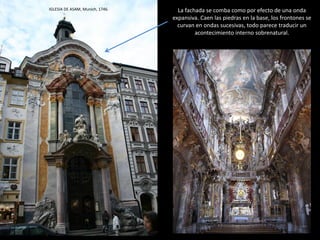 Los arcos son de
medio punto y las
cubiertas son
preferentemente
abovedadas, de
los tipos ya
utilizados en el
Renacimiento
(bóveda de medio
cañón, cúpula de
media naranja).
Pero ahora, las
pinturas al fresco
lo inundan todo.
SAN ANDRÉS DEL VALLE, Della Porta, Roma1590-1620.
 