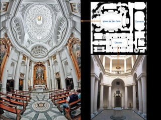 FRANCESCO
BORROMINI
Su obra fue considerada en
vida como extravagante y
fantástica. Fue colaborador de
Bernini y de Maderno en
distintos momentos de su
carrera, trabajando en
numerosas obras. Sus edificios
más destacados son San Carlos
de las Cuatro fuentes y
Sant´Ivo alla Sapienza.
 