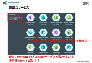 ? 2015 IBM Corporation
Nʥ`ӥ
Watson˹֪ܣ`ӥȤʹ룡
FڡWatson ˹֪ܥ`ӥԇΤ
IBM Bluemix 
 