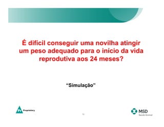 É difícil conseguir uma novilha atingir
um peso adequado para o início da vida
       reprodutiva aos 24 meses?


               “Simulação”




                    10
 