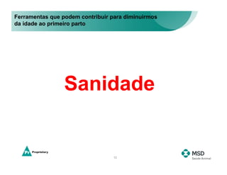 Ferramentas que podem contribuir para diminuirmos
da idade ao primeiro parto




                 Sanidade


                                  12
 