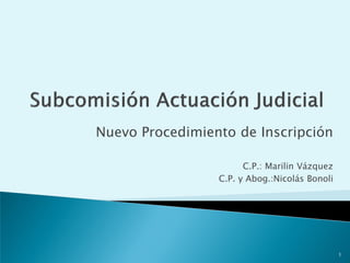 Nuevo Procedimiento de Inscripción 
C.P.: Marilin Vázquez 
C.P. y Abog.:Nicolás Bonoli 
1  