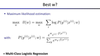 Best w?
 Maximum likelihood estimation:
with:
= Multi-Class Logistic Regression
 
