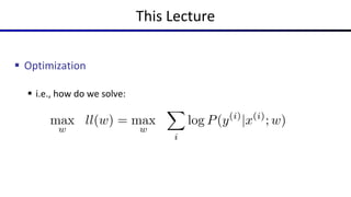 This Lecture
 Optimization
 i.e., how do we solve:
 
