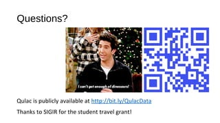 Questions?
Qulac is publicly available at http://bit.ly/QulacData
Thanks to SIGIR for the student travel grant!
 