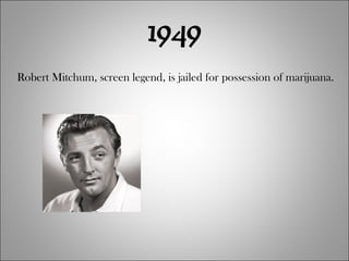 1949 Robert Mitchum, screen legend, is jailed for possession of marijuana. 