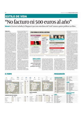 Negocio  Estilo de Vida      19 de enero de 2011                                                                                                     PROFESIONALES 29




Jueces


                                                                                                                    El ministro Caamaño anunció nuevas medidas. EFE
REDACCIÓN
profesionales@neg-ocio.com




                                                                                                                    Foro
                                                                                                                    El ministro de Justicia
                                                                                                                    aseguró que a partir de hoy
                                                                                                                    se podrán obtener ciertos
                                                                                                                    certiﬁcados con un ‘click’
                                                                                                                    AGENCIAS
                                                                                                                    profesionales@neg-ocio.com




 LA CIFRA


 3.580
 opositores a juez en 2008
                                    Números peligrosos
                                                         Gabriela Bravo explicó ayer la postura del CGPJ. NEGOCIO



    Esta es el último dato
 que posee el CGPJ a falta de
 2009 y el año pasado. Sie-
 te antes, en 2001, la cifra as-
 cendía a 5.374 personas. Los
 números hablan por sí solos.
 ¿Por qué gusta menos?




Contratación                                                                                                        Internet
La ﬁrma incorpora a                                                                                                 En China el porcentaje
Gonzalo Barbadillo                                                                                                  se dispara hasta el 73%
para que dirija los proyec-                                                                                         de los usuarios entre 15 y
tos en el sector ﬁnanciero                                                                                          24 años y en EEUU, al 48%




                                                         Gonzalo Barbadillo. NEGOCIO                    REDACCIÓN                                                     REDACCIÓN
 