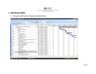 2. GESTIÓN DEL TIEMPO
•

Cronograma del Proyecto y Diagrama de Barras (Gantt)

Página 41

 