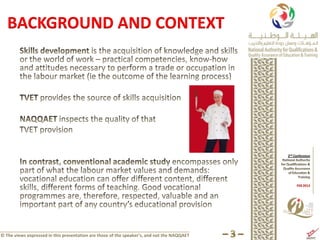 BACKGROUND AND CONTEXT




© The views expressed in this presentation are those of the speaker’s, and not the NAQQAET
 