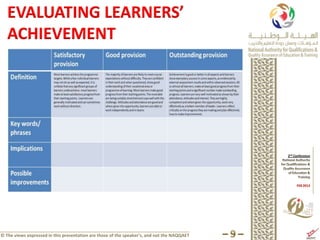 EVALUATING LEARNERS’
   ACHIEVEMENT




© The views expressed in this presentation are those of the speaker’s, and not the NAQQAET
 