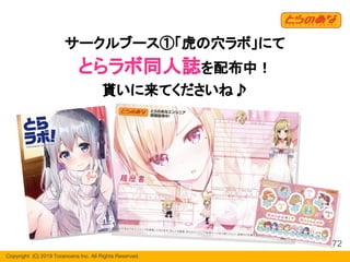 Copyright  (C) 2019 Toranoana Inc. All Rights Reserved.
サークルブース①「虎の穴ラボ」にて
とらラボ同人誌を配布中！
貰いに来てくださいね♪
72
 