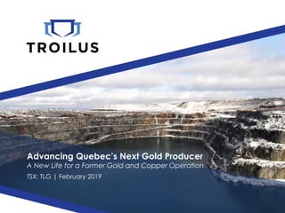 Advancing Quebec’s Next Gold Producer
A New Life for a Former Gold and Copper Operation
TSX: TLG | February 2019
 