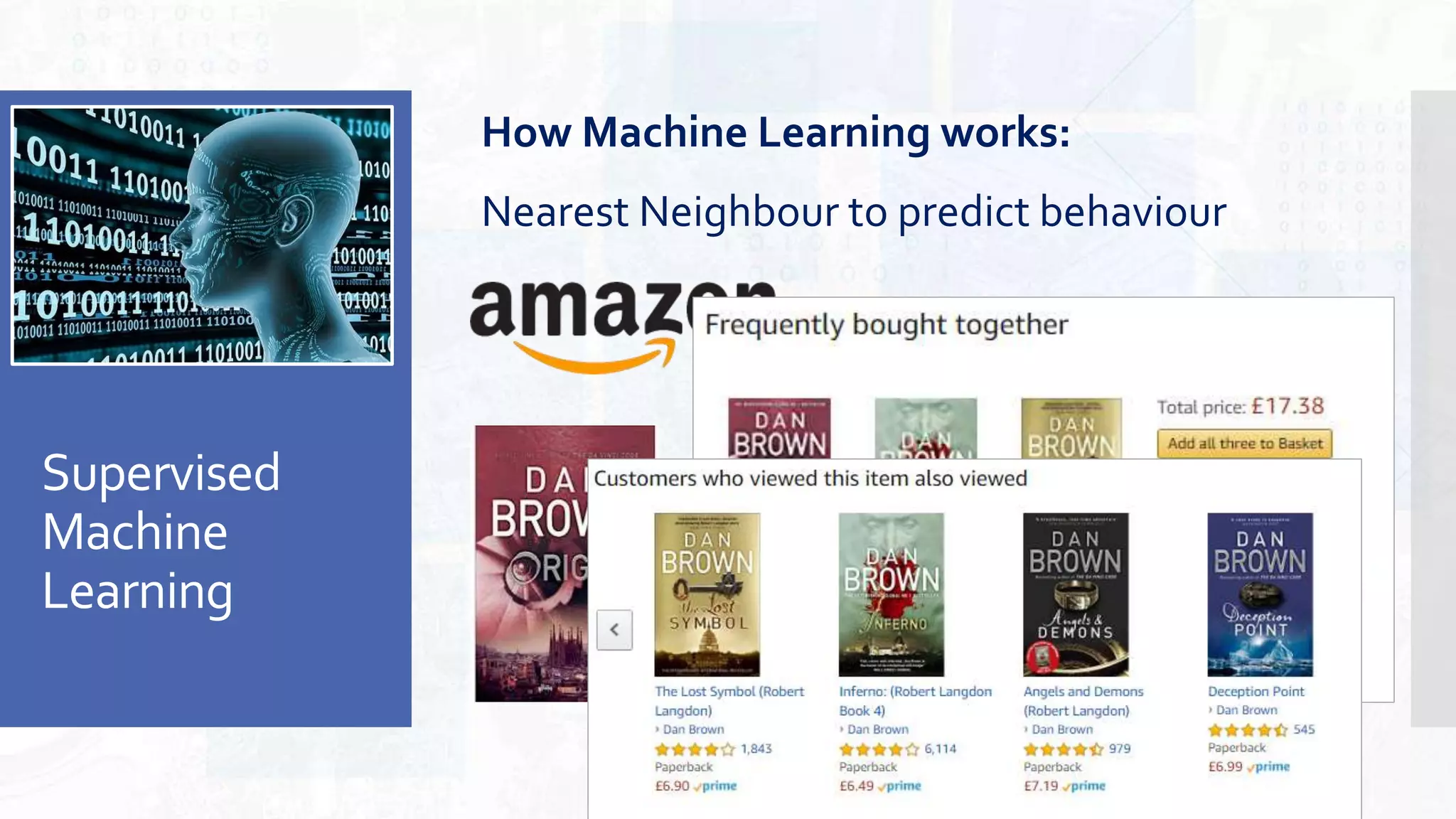 Supervised
Machine
Learning
How Machine Learning works:
Nearest Neighbour to predict behaviour
 