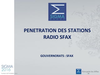 PENETRATION DES STATIONS
RADIO SFAX
GOUVERNORATS : SFAX
TUNISIE-SEPTEMBRE 2016 36
 