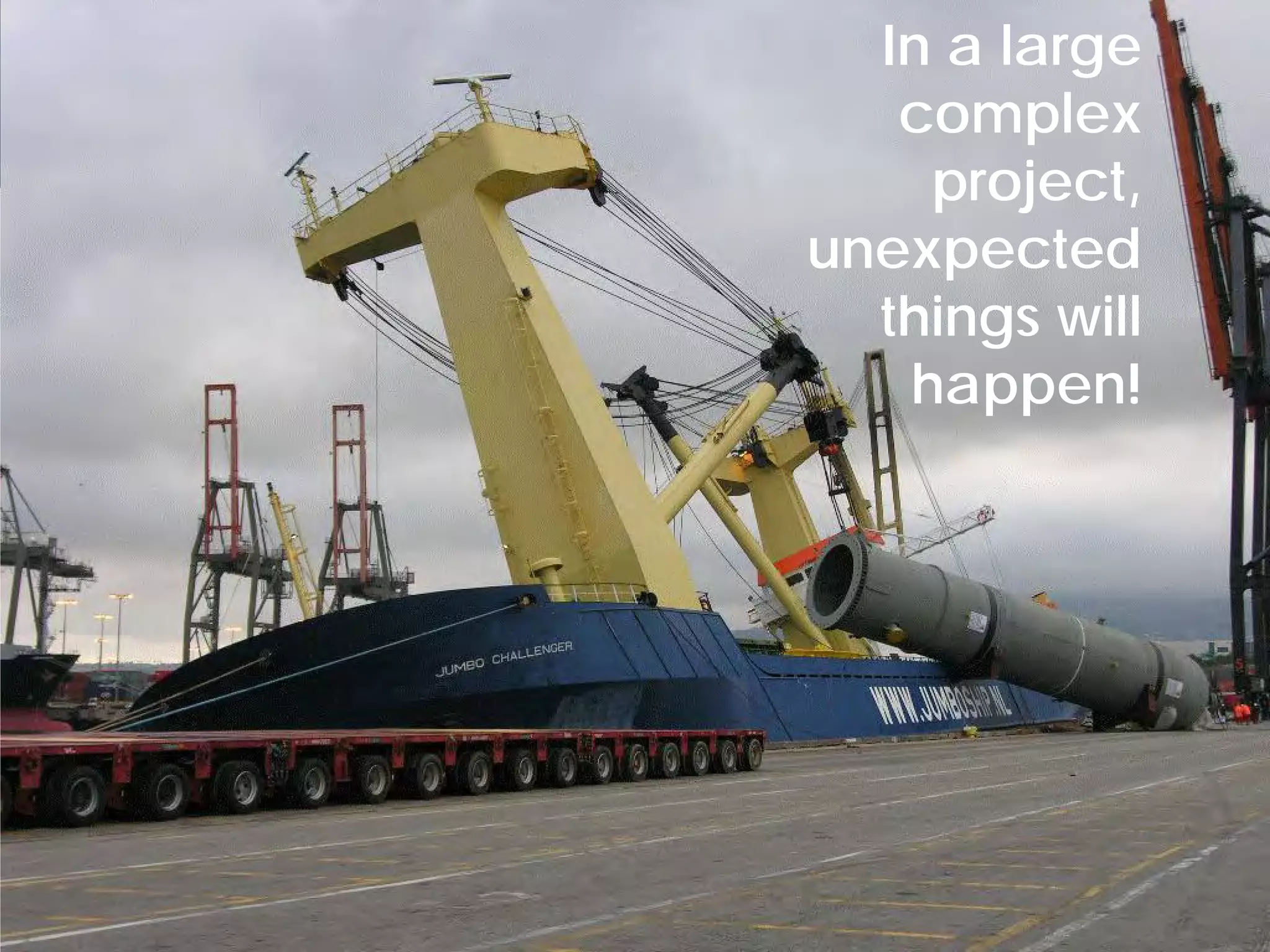 © Project Value Delivery, 2019
w w w . P r o j e c t V a l u e D e l i v e r y . c o m 34
In a large
complex
project,
unexpected
things will
happen!
 