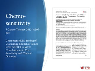 Chemo-
sensitivity
J Cancer Therapy 2013, 4:597-
605
Chemosensitivity Testing of
Circulating Epithelial Tumor
Cells (CETC) in Vitro:
Correlation to in Vivo
Sensitivity and Clinical
Outcome.
 