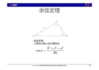 余弦定理
69
余弦定理︓
三⾓形の⾓と辺の関係式
 