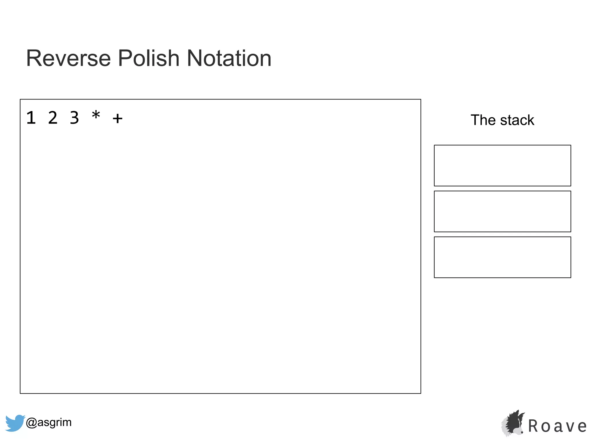 @asgrim
Reverse Polish Notation
1 2 3 * + The stack
 