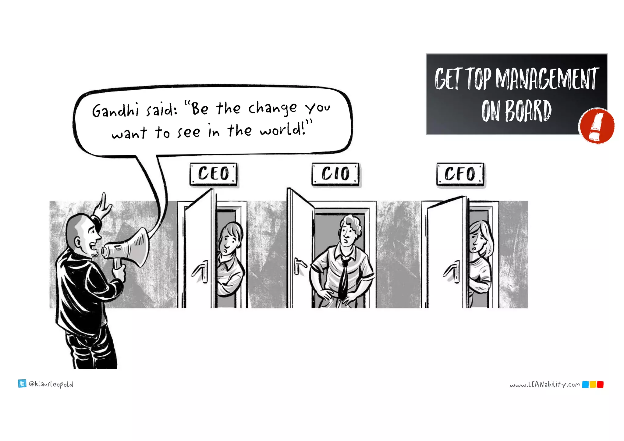 @klausleopold www.LEANability.com
Gandhi said: “Be the change you
want to see in the world!”
gettopmanagement
onboard
 