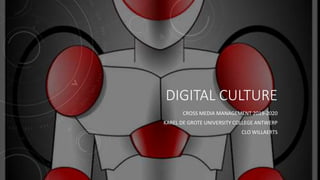 DIGITAL CULTURE
CROSS MEDIA MANAGEMENT 2019-2020
KAREL DE GROTE UNIVERSITY COLLEGE ANTWERP
CLO WILLAERTS
 