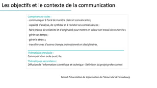 Les objec)fs et le contexte de la communica)on
Extrait Présenta-on de la forma-on de l’Université de Strasbourg
 