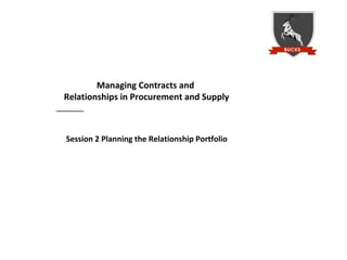 Managing Contracts and
Relationships in Procurement and Supply
Session 2 Planning the Relationship Portfolio
 