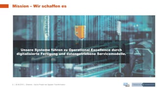 6 | 26.06.2019 |
Mission – Wir schaffen es
Webinar – Sechs Phasen der digitalen Transformation
Unsere Systeme führen zu Operational Excellence durch
digitalisierte Fertigung und datengetriebene Servicemodelle.
 
