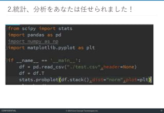 © 2019 Core Concept Technologies Inc.
2.統計、分析をあなたは任せられました！
38CONFIDENTIAL
 