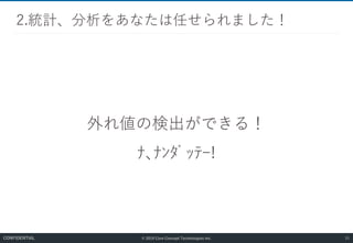© 2019 Core Concept Technologies Inc.
外れ値の検出ができる！
ﾅ､ﾅﾝﾀﾞｯﾃｰ!
2.統計、分析をあなたは任せられました！
51CONFIDENTIAL
 