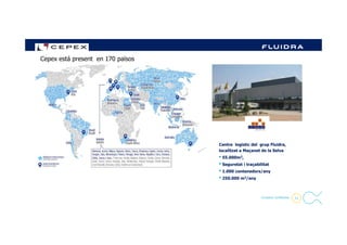 Cepex está present en 170 països
11- Company Confidential -
Centre logístic del grup Fluidra,
localitzat a Maçanet de la Selva
• 55.000m2,
• Seguretat i traçabilitat
• 1.000 contenedors/any
• 250.000 m3/any
 