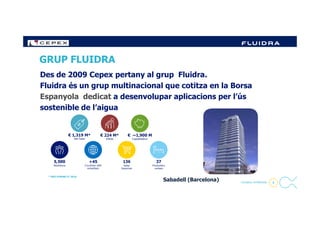 GRUP FLUIDRA
Des de 2009 Cepex pertany al grup Fluidra.
Fluidra és un grup multinacional que cotitza en la Borsa
Espanyola dedicat a desenvolupar aplicacions per l’ús
sostenible de l’aigua
8- Company Confidential -
Sabadell (Barcelona)
 