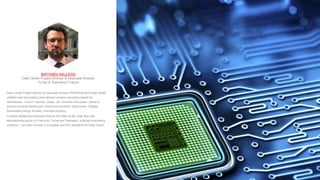 Investment generally results in acquiring an
asset, also called an investment. If the asset is
available at a price worth investing, it is normally
expected either to generate income, or to
appreciate in value, so that it can be sold at a
higher price invest Investment generally results.
MEET OUR
CEO
Data Center Project Director & Associate Director PRINCE2® and Green Belt®
certified lead and leading international complex industrial projects for
international - French, German, Swiss, UK, American and polish- clients in
several industrial sectors and critical environments -Data center, Oil&gas,
Renewable energy, Nuclear, Chemical industry-.
Currently leading as Associate Director the Data center, High tech and
Manufacturing sector in France for Turner and Townsend, a global consultancy
company . I am also involved in European and ISO standards for Data Center.
MATTHIEU GALLEGO
Data Center Project Director & Associate Director
Turner & Townsend, France
 