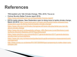 � TRA booklet Let’s Talk Climate Change, TRA, 2019, Tra.co.nz
 Colmar Brunton Better Futures report 2018,
https://www.col...