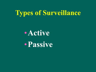 Types of Surveillance
•Active
•Passive
 