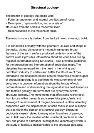 Application of structural geology to the solution of engineering ...