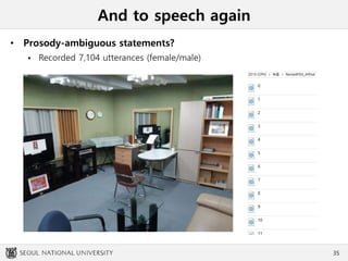 And to speech again
• Prosody-ambiguous statements?
 Recorded 7,104 utterances (female/male)
35
 