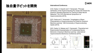4
ӥӥåȤ_k? International Conference
[1] D. Saida, H. Ariyoshi and Y. Yamanashi, "Principle
Verification of the Superconducting Flux Qubit Cell Toward the
Quantum Sampling Approach for Training of Deep Neural
Networks" The 31th International Symposium on
Superconductivity (2018).
[2] D. Saida and Y. Yamanashi, "Investigation of Basic
Characteristics of Superconducting Flux Qubit for Quantum
Machine Learning", 20th Anniversary of Superconducting
Qubits (2019).
[3] D. Saida, N. Watase and Y. Yamanashi, Theoretical and
Experimental Characterization of Fundamental Device
Elements in Quantum Machine Learning, International
Superconductive Electronics Conference (2019).
 