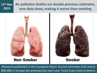 Air pollution deaths are double previous estimates,
new data show, making it worse than smoking
7th Jan
2016
12th Mar
2019...