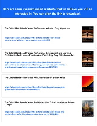 The Oxford Handbook Of Music Performance Volume 1 Gary Mcpherson | PDF